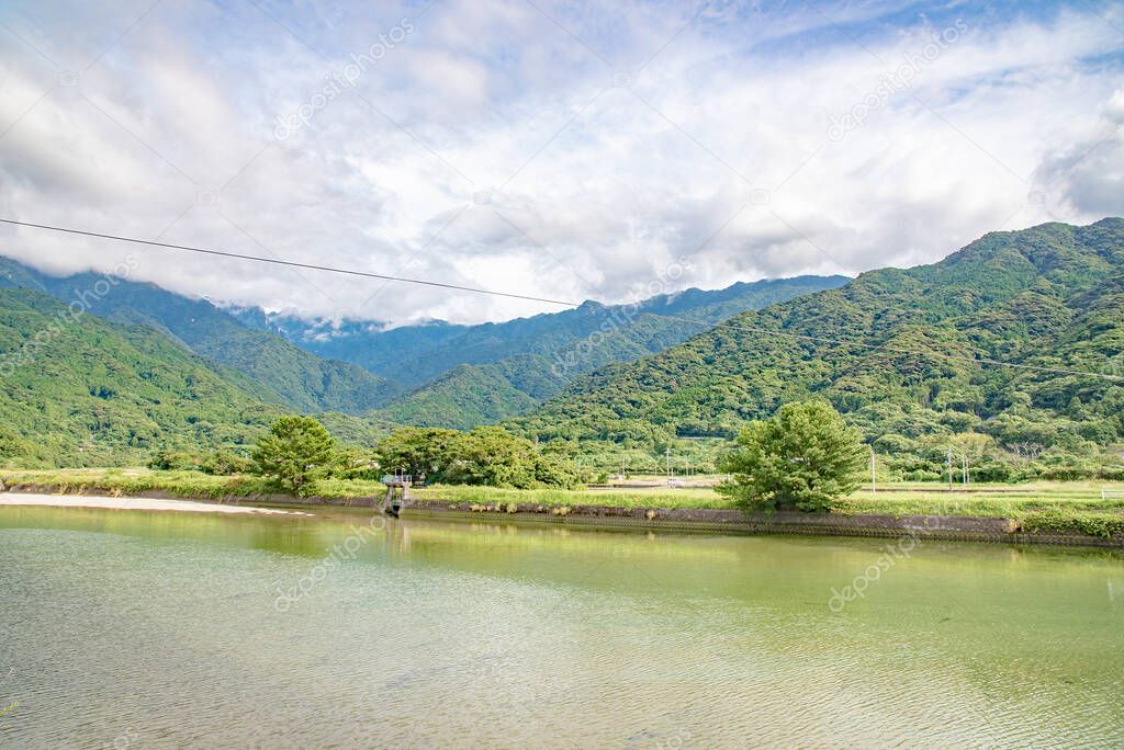 View of rural areal of farmland in Yakushima island, Kagoshima Prefecture, Japan
