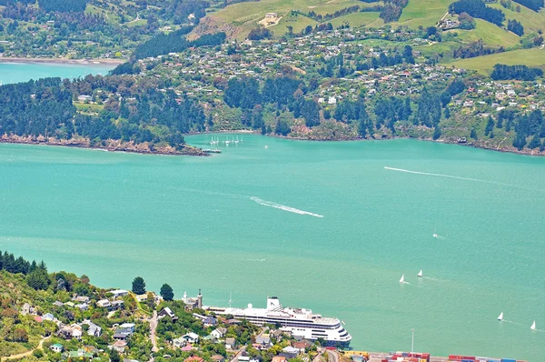 Lyttelton Christchurch, Yeni Zelanda yakınındaki hava manzara görünümü.