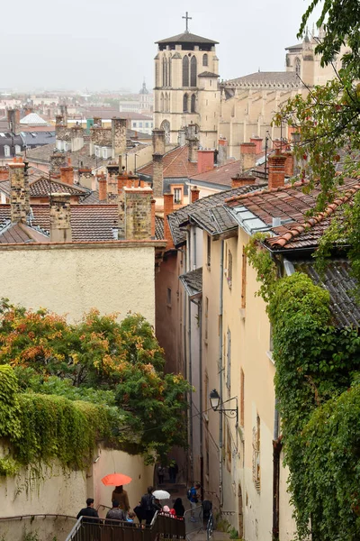 Stairs Hill Vieux Lyon Basilica Notre Dame Fourviere View Roofs — Stock Photo, Image