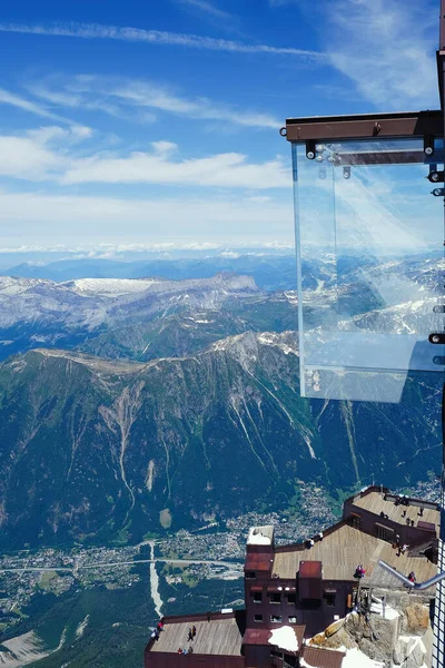 No people in the  \'Step into the Void\' glass box on the Aiguille Du Midi (3842m) mountain top above Chamonix, Mont-Blanc massif, Haute Savoie,  France.
