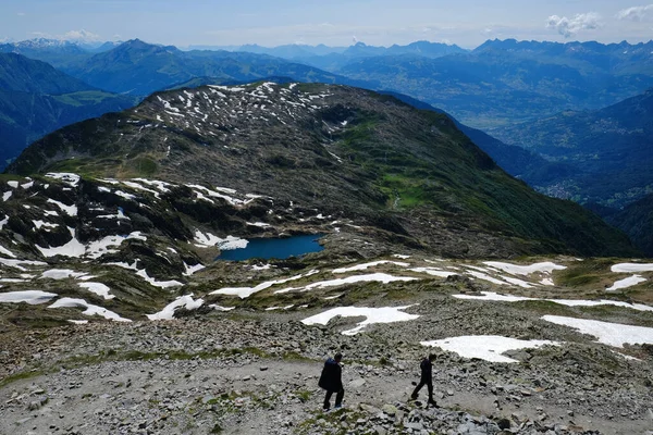 Vandring Breventbergen Med Vacker Breventsjö Haute Savoie Franska Alperna Chamonix — Stockfoto