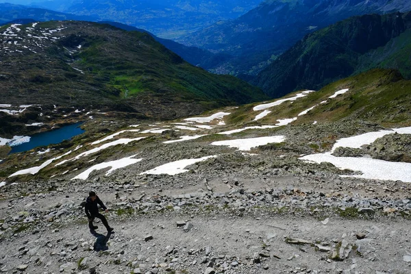 Vandring Breventbergen Med Vacker Breventsjö Haute Savoie Franska Alperna Chamonix — Stockfoto