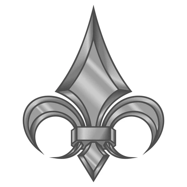 Diseño Vectorial Fleur Lis Estilo Metálico Escala Grises Representación Flor — Archivo Imágenes Vectoriales