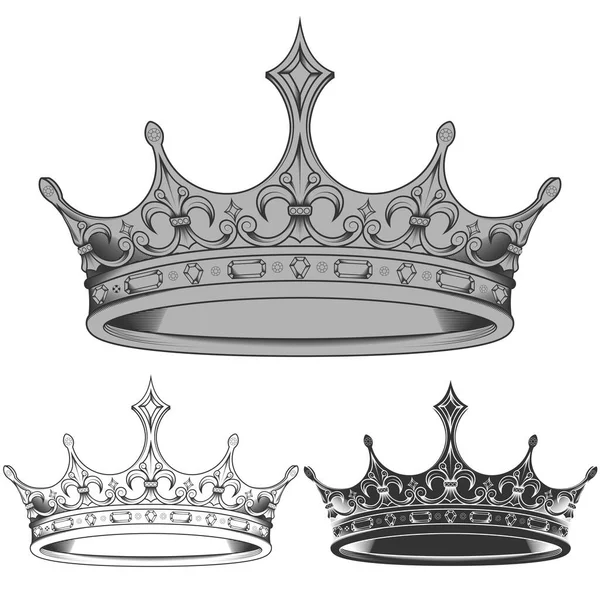 Vector Design Black White Royal Crown Silhouettes All White Background — Stock Vector