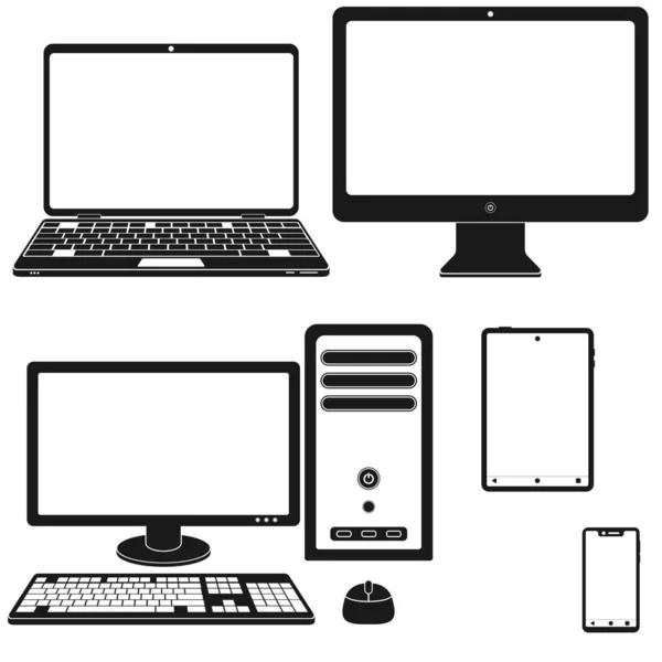 Vektor Design Silhouette Bärbar Dator Tablett Smartphone Allt Vit Bakgrund — Stock vektor