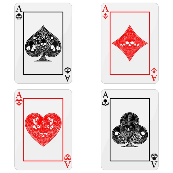 Kafataslı poker kartları, kalp, elmas, sopa ve as sembolleri..