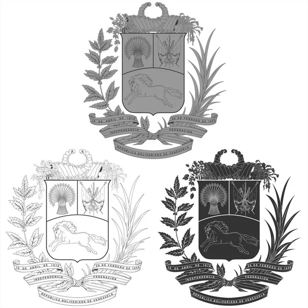 Векторний Дизайн Герба Венесуели Трьох Різних Стилях Чорно Білому — стоковий вектор