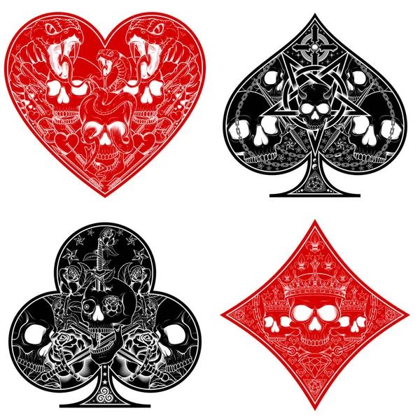 kalp, elmas, yonca ve as poker sembollerinin farklı çizgi biçimlerinde vektör tasarımı.