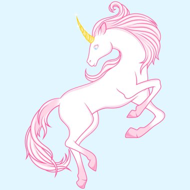 Peri masalı tek boynuzlu at tasarımı, sevimli sihirli yaratık, çocuksu tek boynuzlu at.