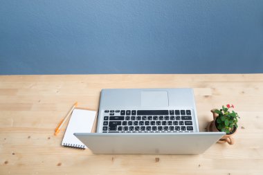 Ofis büro dizüstü bilgisayar, not kağıdı, Euphorbia milii çiçek t
