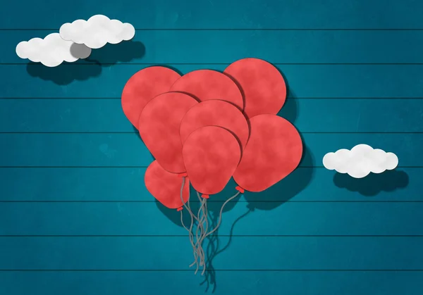 Kağıt kesme, ahşap arka plan üzerinde renkli balon — Stok fotoğraf