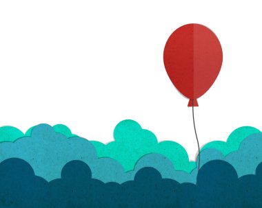 bir bulutun üzerinde uçan kırmızı balon.