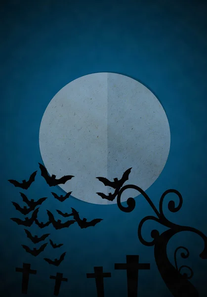 Full moon blue Night in Halloween day at graveyard. — Stock Photo, Image