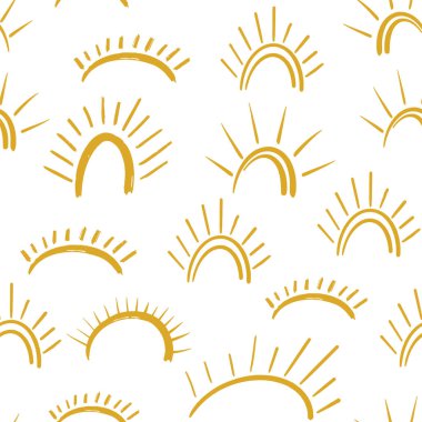 Vektörsüz güneş karalama deseni, karalama tarzında bahar çizimi