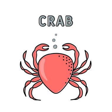 Renkli vektör el çizimi karikatür yengeci izole arkaplanda