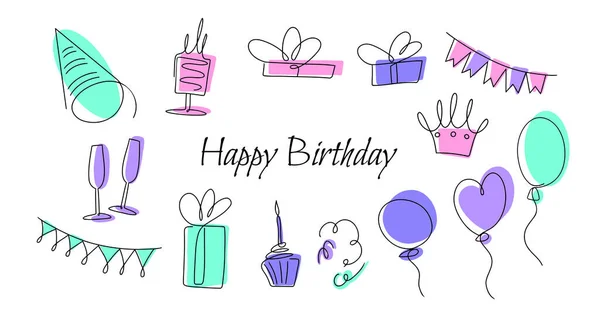 Happy Birthday Party Doodle Line Icon Sketch Hand Made Vector — Stock Vector