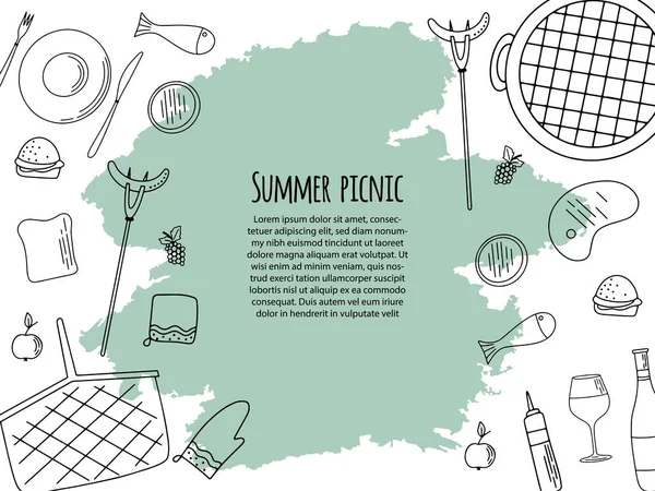 Einladungskarte Für Picknickpartys Sommerpicknick Design Einladungskarte Banner Plakatentwurf Vektorillustration Flachen — Stockvektor