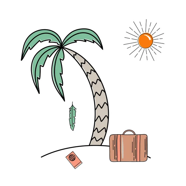 Vector Flat Illustration Palm Tree Icon Vacation Travel — Stock Vector