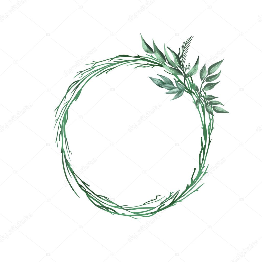 Floral wreath of grass in a circle. Hand drawn wild herbs. Botanical vector illustration. Great for posting text, quote, or logo. Round frame or border. 