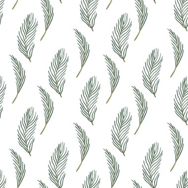 Yeşil yapraklı pürüzsüz desen, eski suluboya tarzında vektör çizimi. Beyazın yeni güzelliği, kırsal çevre dostu geçmişi. Okaliptüs palmiyesinin arka planı farklı eğreltiotu, yapraklar doğal dallar, yeşil yapraklar, otlar, tropik ağaçlar.