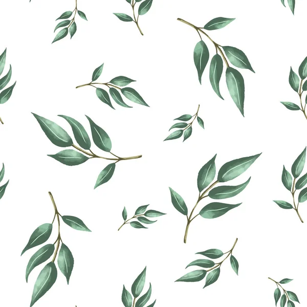 Yeşil Yapraklı Pürüzsüz Desen Eski Suluboya Tarzında Vektör Çizimi Beyazın — Stok Vektör