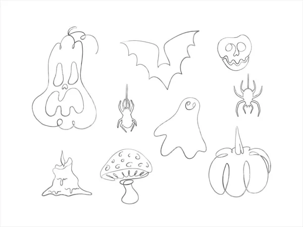 Halloween Illustrations Set Pumpkin Ghost Bat Design Elements Halloween Party — Stock Vector