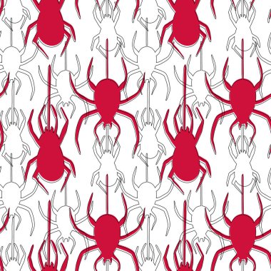 Vektör Cadılar Bayramı kusursuz desen. Siyah kafatası, örümcek, ağ, balkabağı ikonları. Cadılar Bayramı partisi posteri için tasarım malzemeleri. Çizgi film çizimi. Beyaz arkaplanda izole edilmiş nesneler.