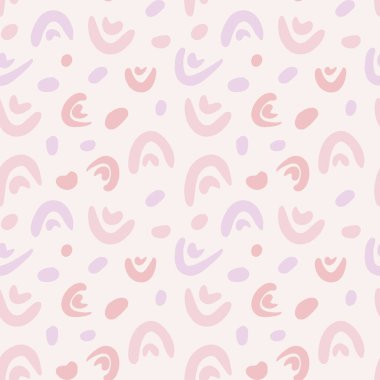 Pastel renklerde beyaz bir arka planda sevimli, kusursuz bir gökkuşağı deseni. Moda kumaşlar, çocuklar giyer, ev dekorasyonu, yamalar, tişörtler, kartlar ve şablonlar için moda vektör tasarımı.