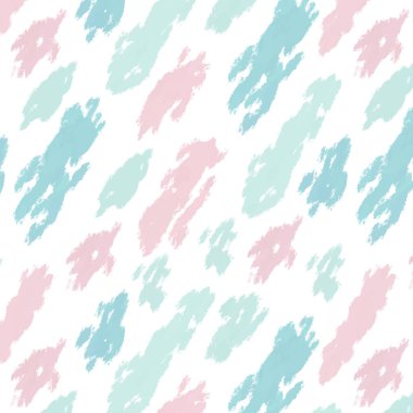 Beyaz arka planı pastel renkte olan sevimli, kusursuz bir desen. Moda kumaşları için trend vektör tasarımı, çocuk kıyafetleri, ev dekorasyonu, yorgan dikme, tişörtler, kartlar ve şablonlar, yapıştırma kitabı.