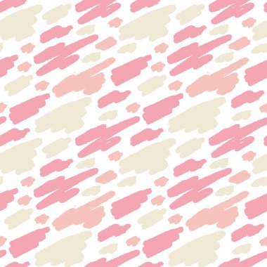 Beyaz arka planı pastel renkte olan sevimli, kusursuz bir desen. Moda kumaşları için trend vektör tasarımı, çocuk kıyafetleri, ev dekorasyonu, yorgan dikme, tişörtler, kartlar ve şablonlar, yapıştırma kitabı.