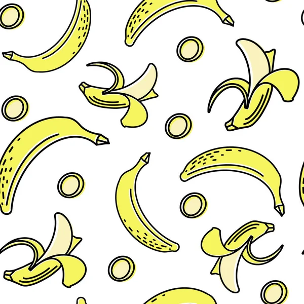 Seamless Stylish Pattern Banana Fruit Vector Background Whole Fruits Slices — Stock Vector