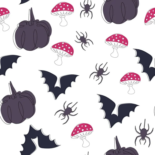 Vector Halloween Seamless Pattern Black Icons Skull Spider Web Pumpkins — Stock Vector