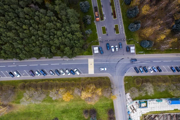 Panorámás Kilátás Nyílik Őszi Parkra Városban Drón Magasságából — Stock Fotó