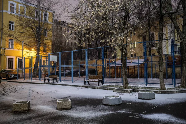 Winterlandschap Een Stadspark Eerste Sneeuw Aan Het Begin Van Winter — Stockfoto