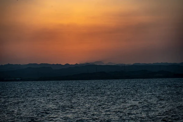 Coucher Soleil Depuis Bateau Plongée Dans Mer Rouge — Photo