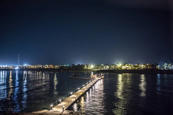 Ciel Étoilé Lune Brillante Sur Fond Côte Mer — Photo