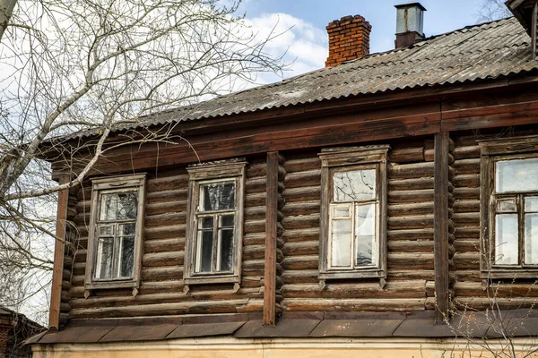 Oude Huizen Met Houten Luiken Bijzondere Architectuur Straten Van Zaraysk — Stockfoto