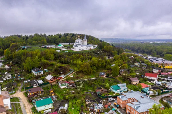 Panoramic View River Historic Center Gorokhovets Rain Filmed Drone — Stock Photo, Image