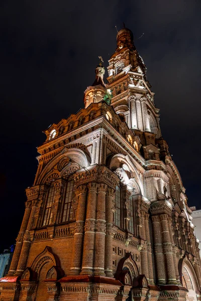 Eski Kremlin Kiliselerinin Şehir Manzarası Gece Fenerlerin Işığında Kazan Manastırı — Stok fotoğraf