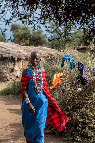 Masai Kabilesinden Insanlar Afrika Safari Için Eşyaları Alıyorlar — Stok fotoğraf