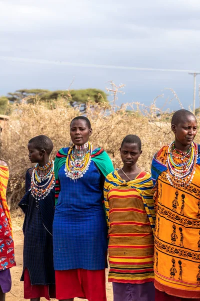 Masai Kabilesinden Insanlar Afrika Safari Için Eşyaları Alıyorlar — Stok fotoğraf