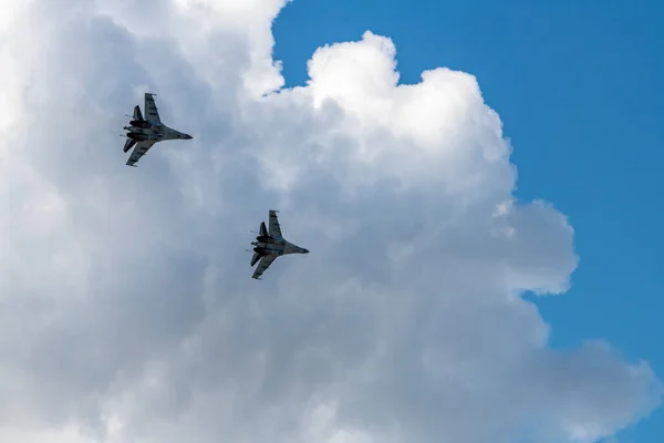 Modern Harci Repülőgépek Bemutató Járatai Maks Űrkiállításon Zsukovszkijban 2021 Július — Stock Fotó