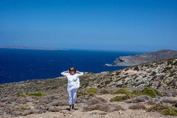 Tipico Paesaggio Rurale Con Ulivi Montagne Mare Creta — Foto Stock