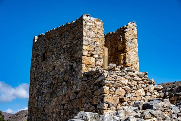 Ancient Stone Mills Ruins Slopes Mountains Crete Sunny Day — Stock Photo, Image