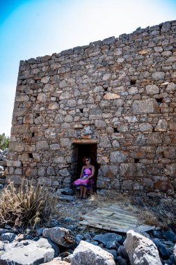 Tipik zeytin ağaçları ve Girit dağları olan kırsal alan