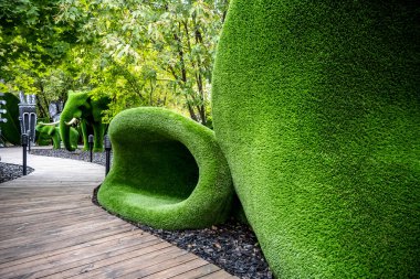 Sonbahar ormanlarında elf ve cücelerden oluşan yeşil toplar ve sihirli evler