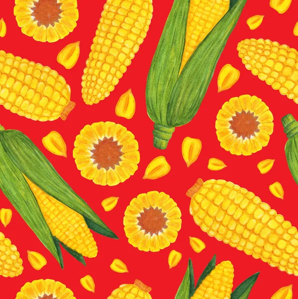 Fin akvarell majs sömlöst mönster med kärnor — Stockfoto