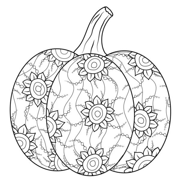 Stripped pumpkin coloring book with sunflower — Stock Vector