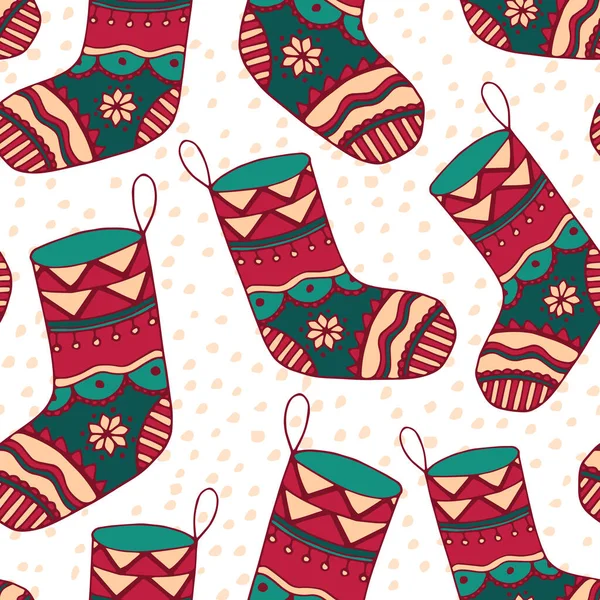 Red Christmas stocking vector seamless pattern — Stock Vector