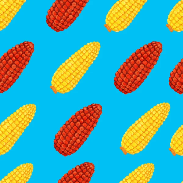 Patrón geométrico sin costura mazorca de maíz amarillo y rojo — Foto de Stock